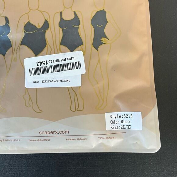 SHAPERX Womens 2X/3X Bodysuit 5215 Tummy Control Shapewear Thong Black New - Picture 2 of 12